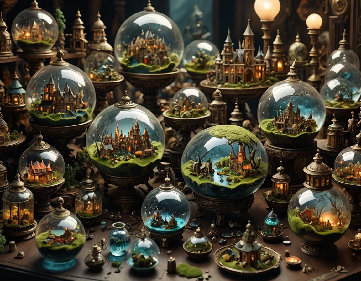 miniature world contained within glass vessels, Epic cinemat...