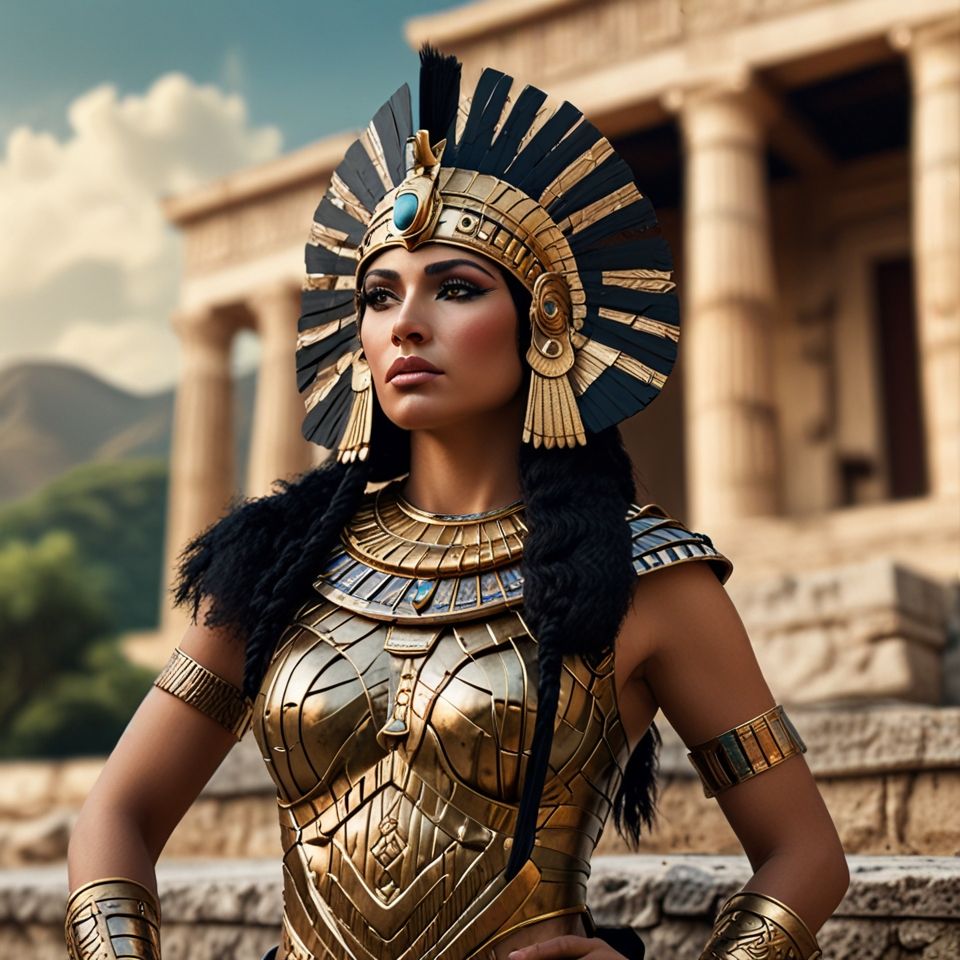 ANCIENT AMAZONIAN WARRIOR QUEEN CLEOPATRA IN FULL ARMOUR WIT...