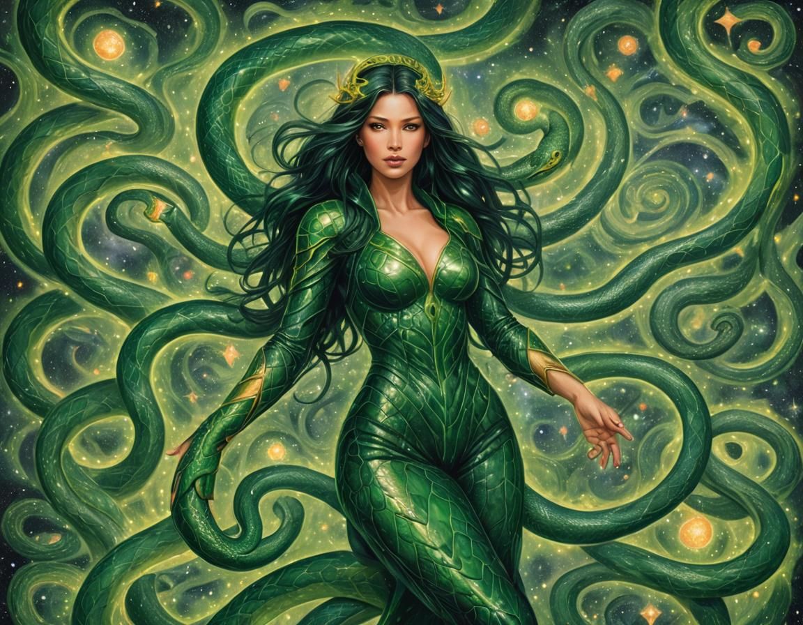 Green snake skin woman