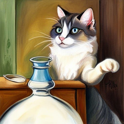 painting of a ragdoll cat with blue eyes and dark features m...