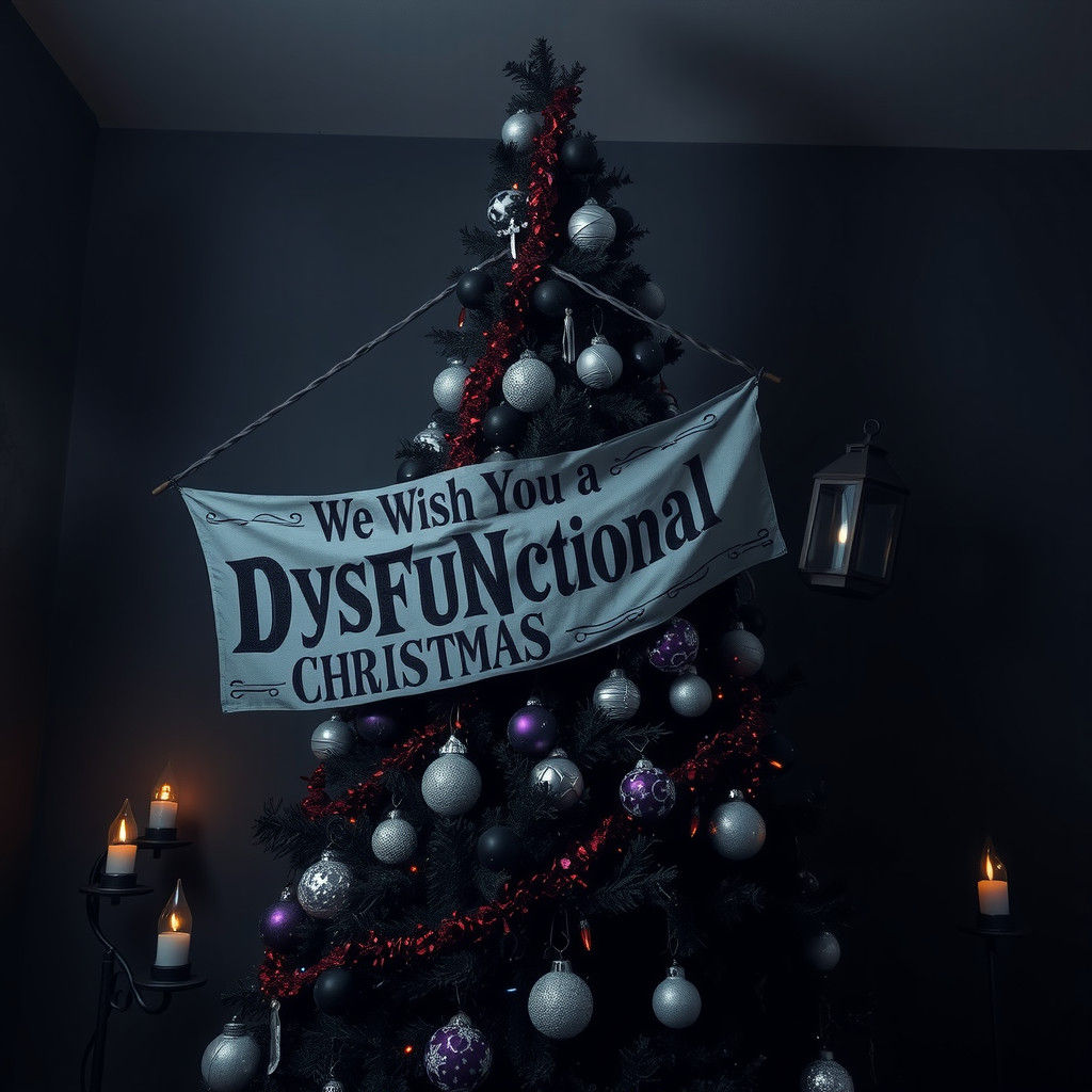 Black Christmas tree , emo decorations 
Christmas spirit
 Fe...