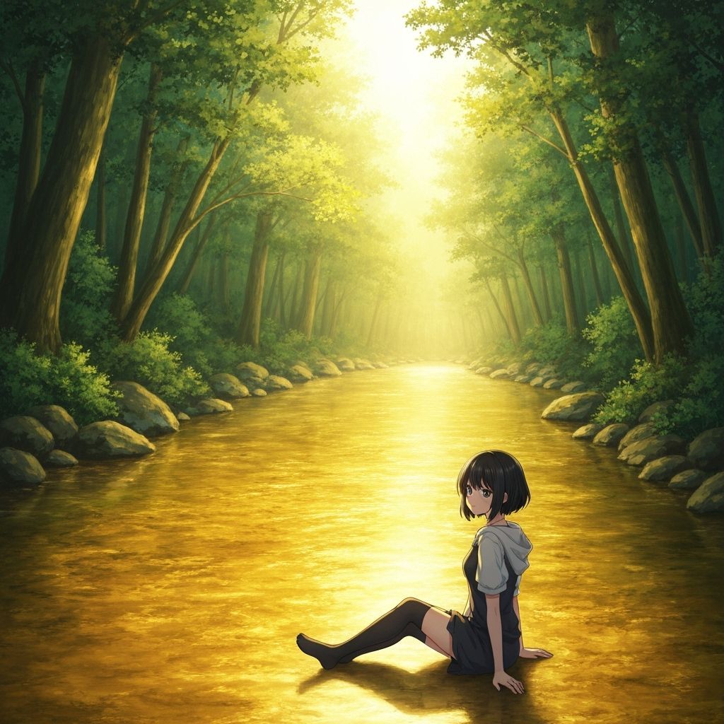 Anime Girl by Golden River in Forest