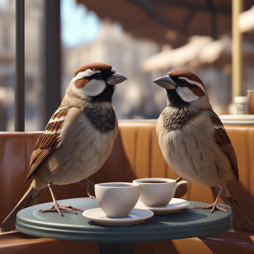 Sparrows on Coffee break  by @Asmcnightwolf 
