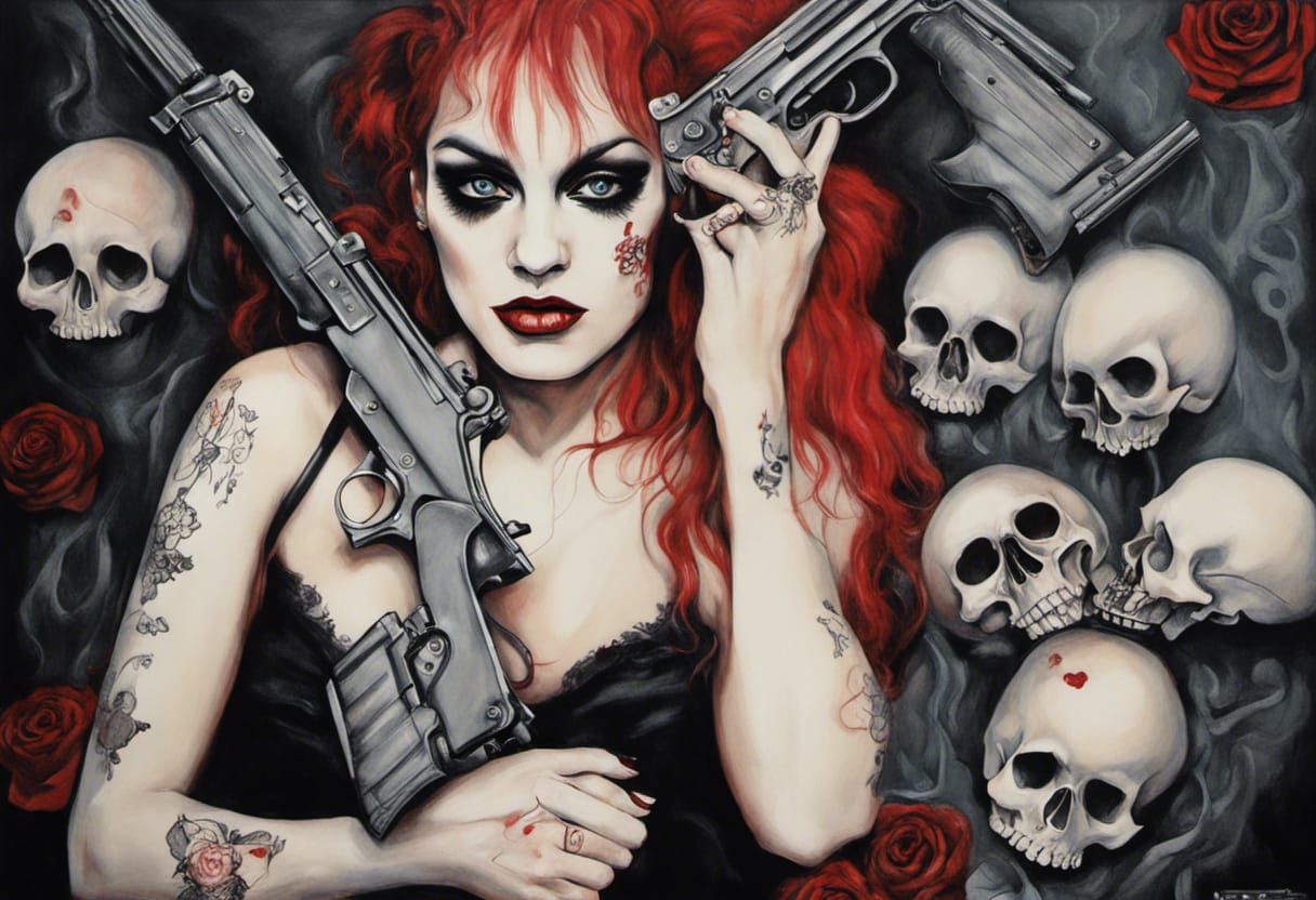 Emilie Autumn, Guns, roses, skulls, lithograph