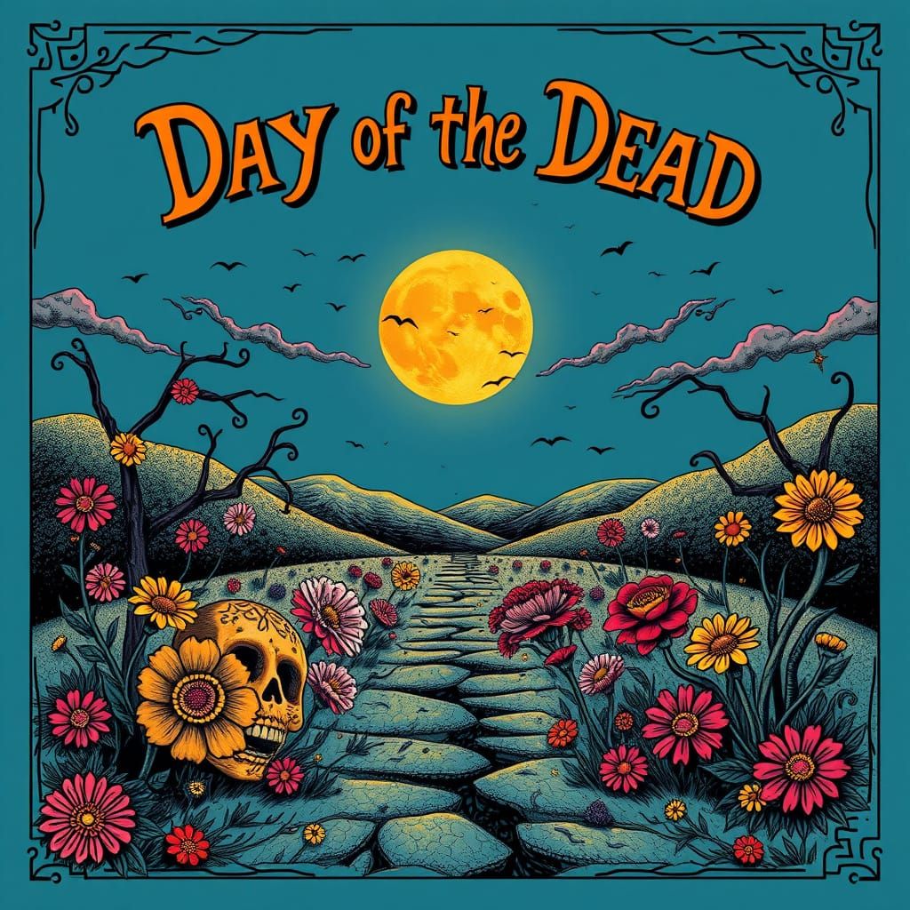 a day of the dead poster with lots of open space