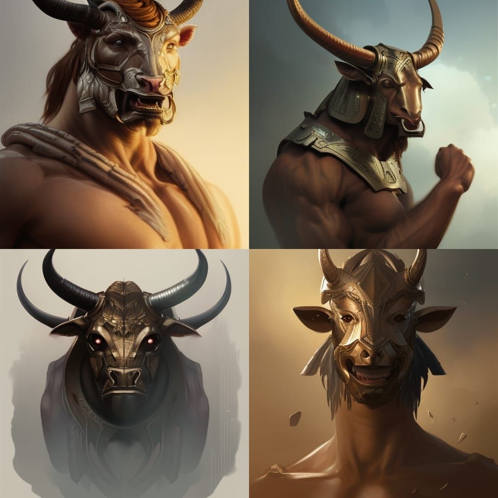 a minotaur in spartan oplite clothing