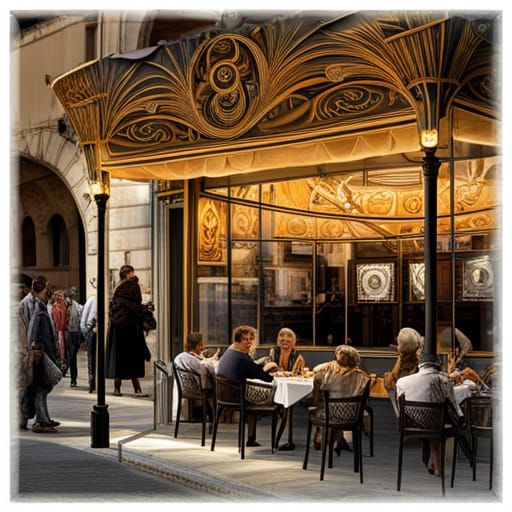 Terrasse du café le soir, Place du forum, Arles. Text sign that reads "Night Café". art nouveau. full of customers, 64 m...