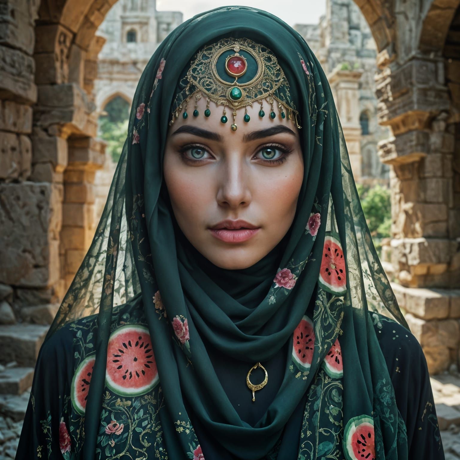 Ethereal Enchantress in Ancient Ruins: Surreal Portrait