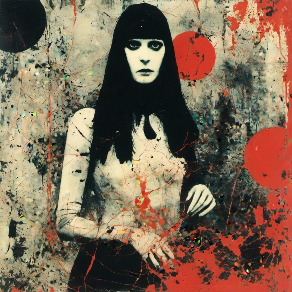  <lora:Corvidicon:1.0> darkwave vinyl sleeve art for The Cacklettes, the industrial witchpunk female mannequin band