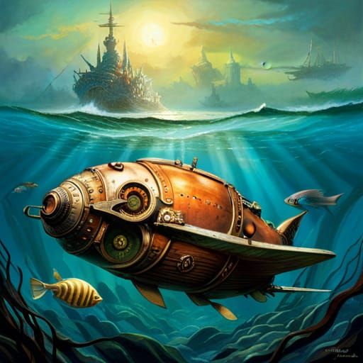 Steampunk submarine - AI Generated Artwork - NightCafe Creator