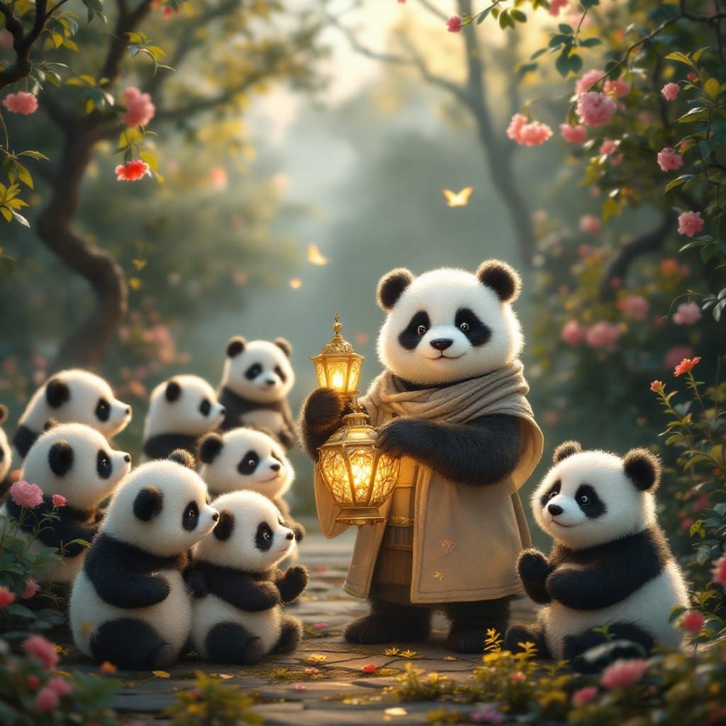 Panda Teacher in Ethereal Garden Teaches Emotions
