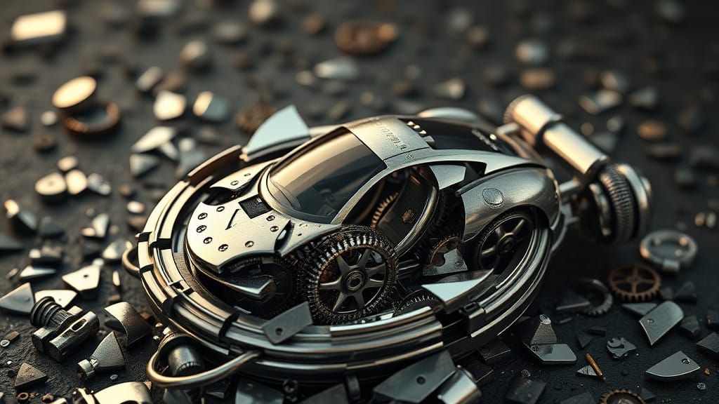 Pocket watch transforming into a car