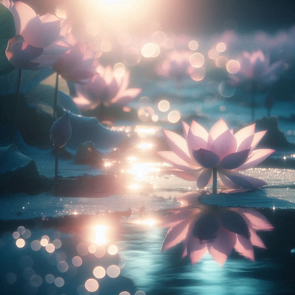 Sunlit lotus pond