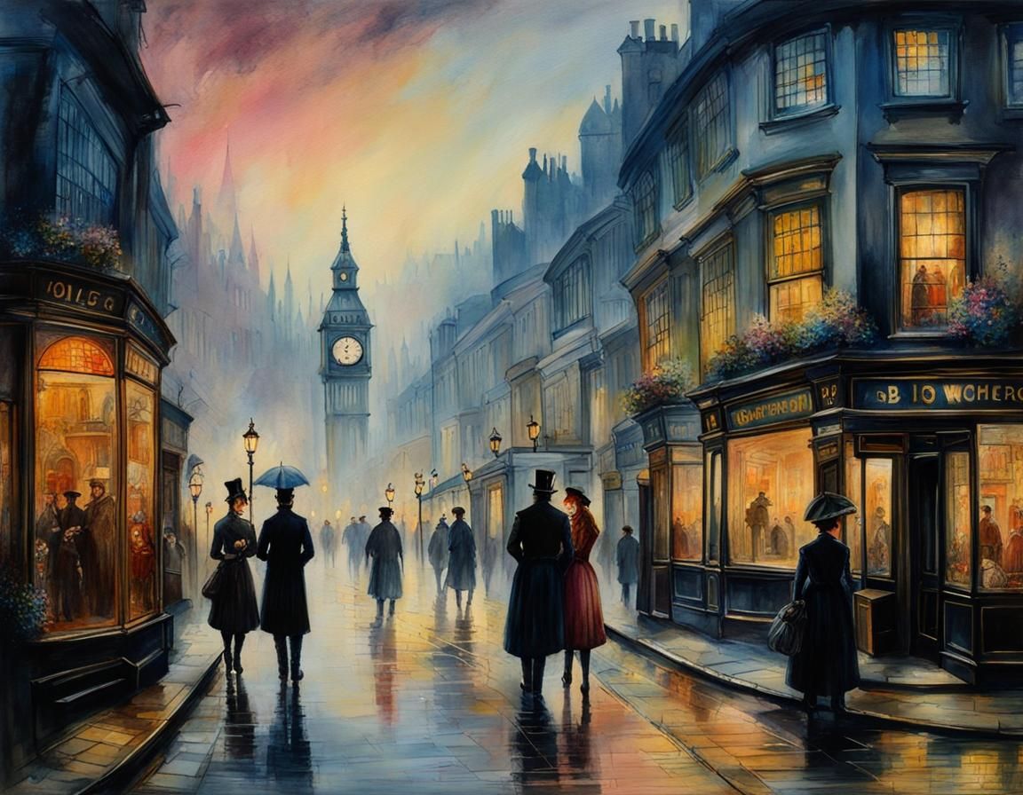 1880s misty and dark London street