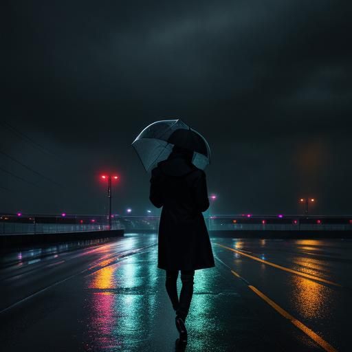 Rainy Night on Han River Bridge in Neo-Noir Style