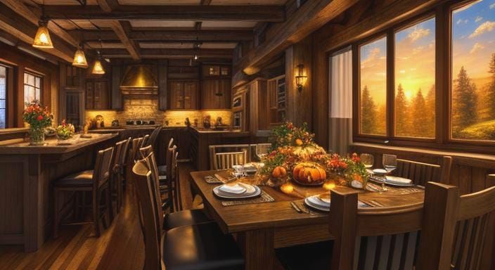 Photorealistic Thanksgiving Oil Painting Thomas Kinkade