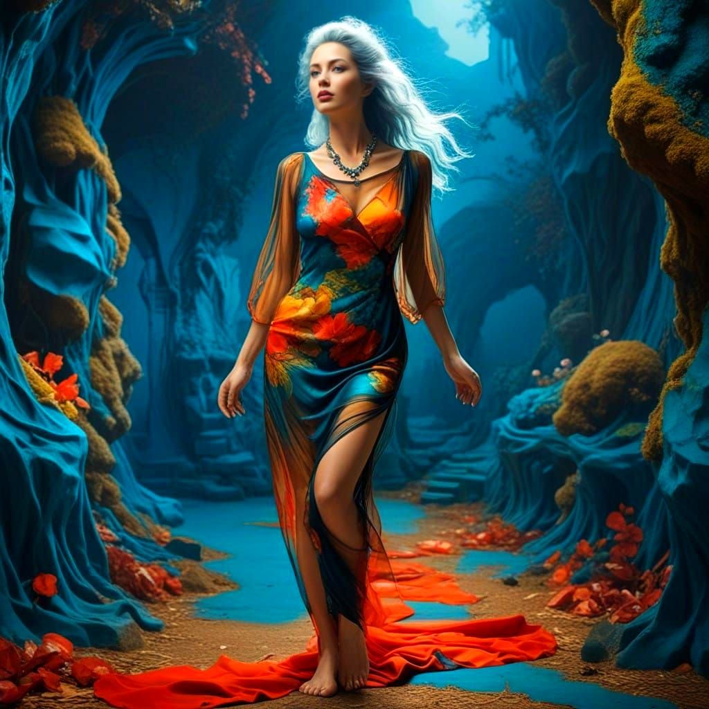 Vibrant Lady in Whimsical Wonderland