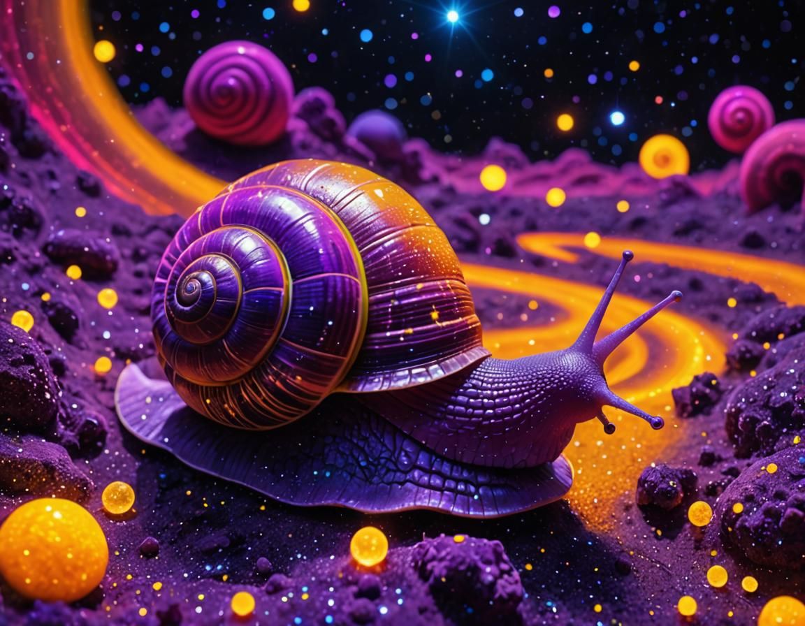 (Purple_snail:1.1) in outher_space, imponent_detailed_macro_...