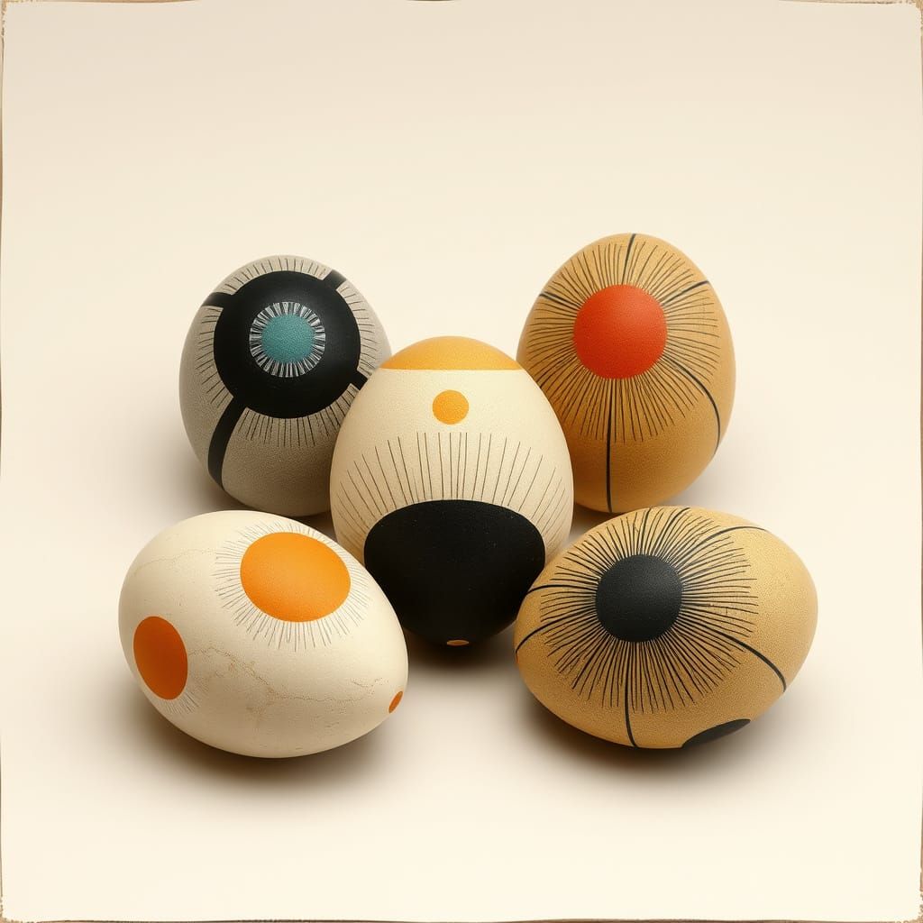 Abstract ostrich eggs 
Abstract Egg designs by Kazimir Malevich and William Blake   by @Igor_Ch