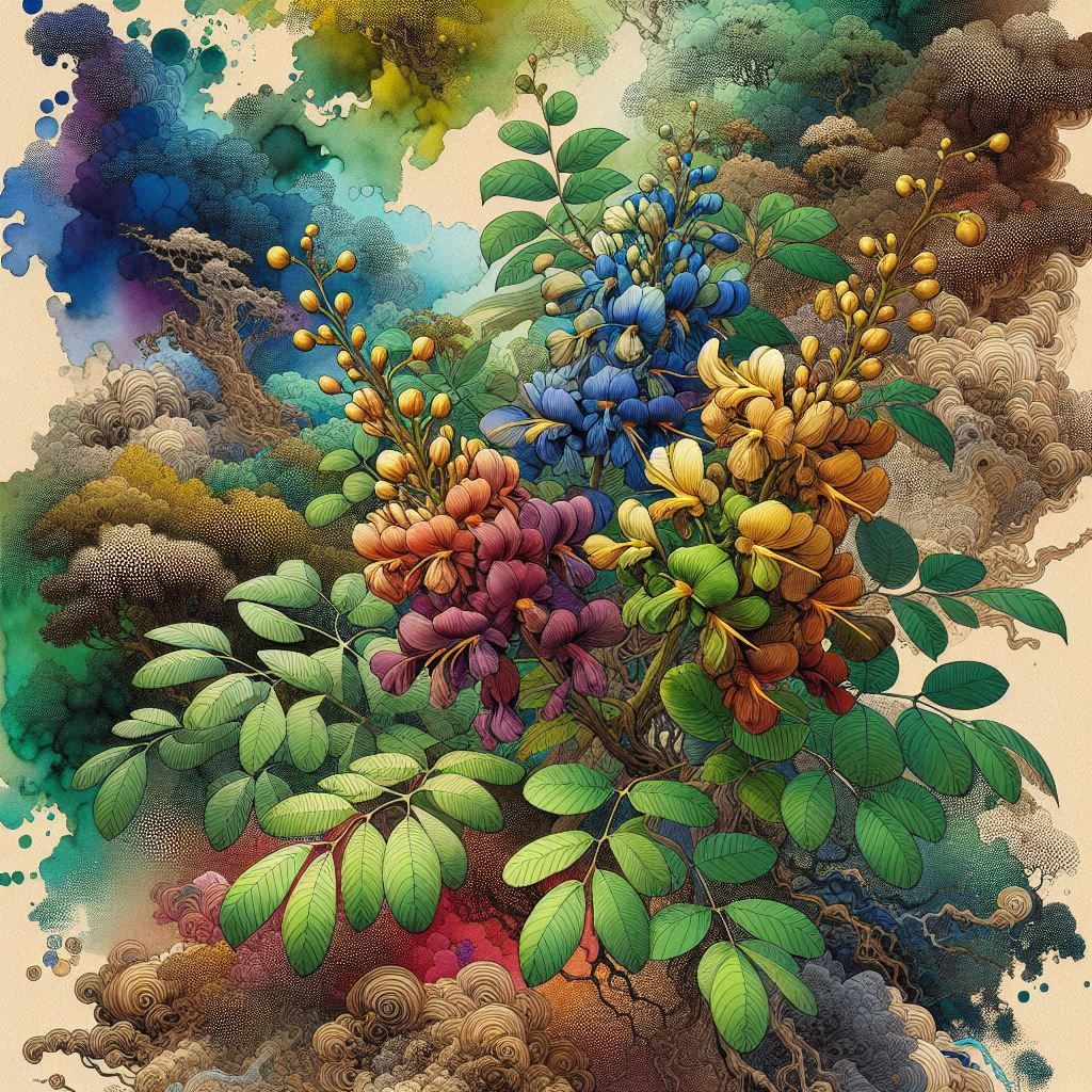 Photorealistic Senna Odorata Japanese Ink Art 2