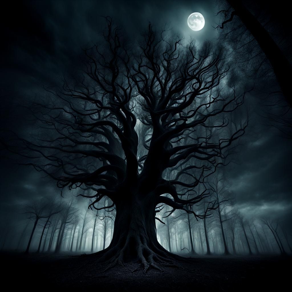 Eerie Dystopian Forest in Dark Surrealism
