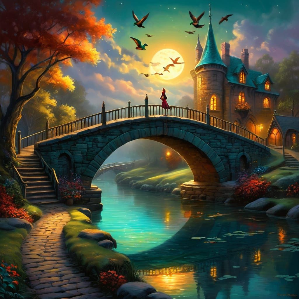 High Arched stone and brick bridge