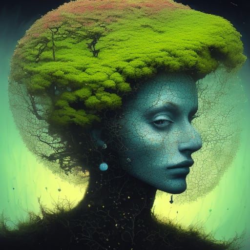 Girl on Chess Piece in Surreal Alien World