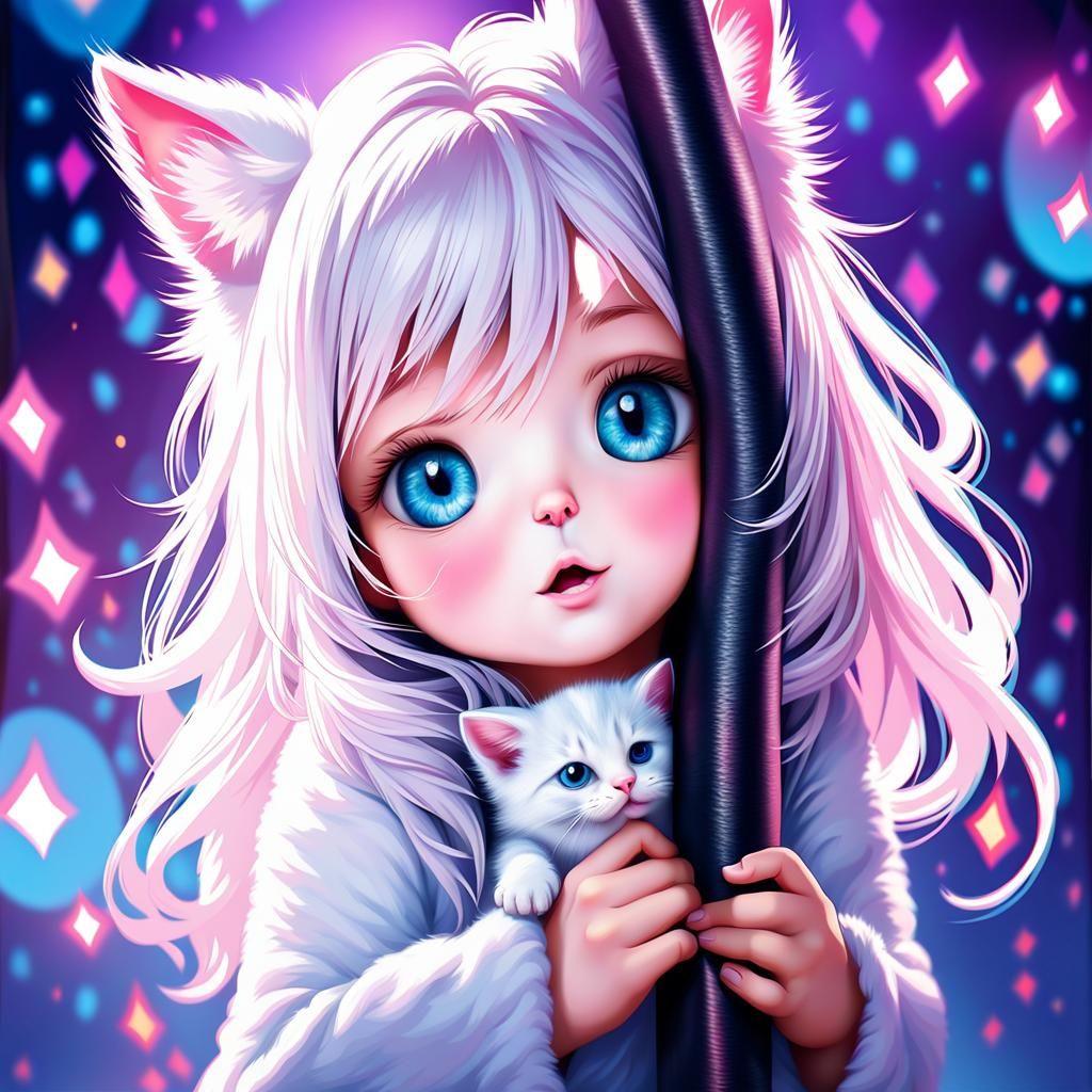 adorable small cute white kitten with big blue eyes looking ...