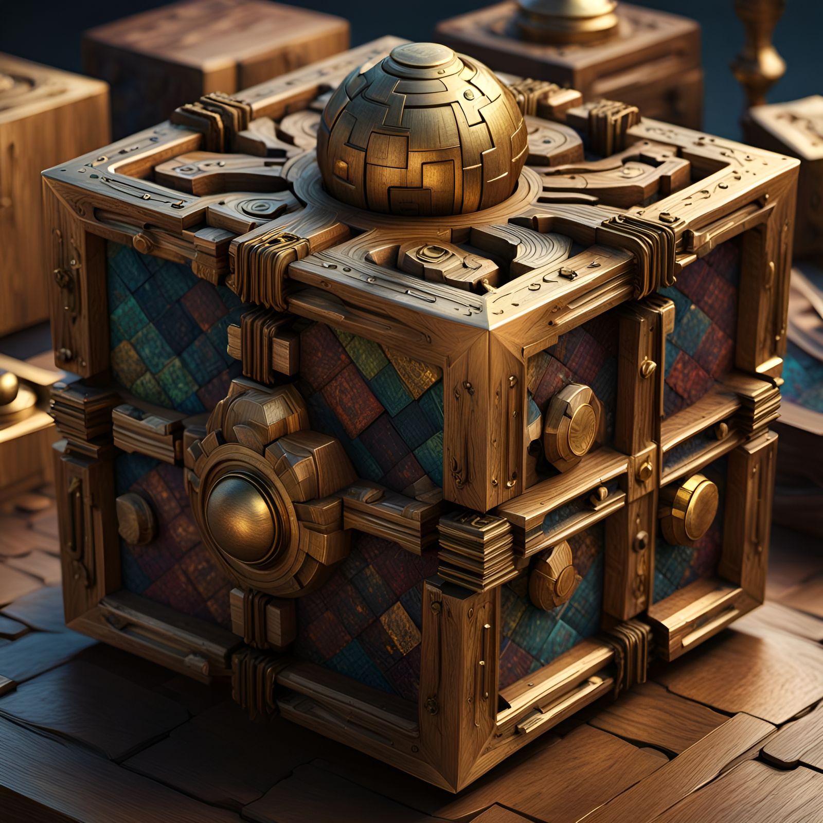 Wooden and Brass Puzzle Box  by @Aldorvari