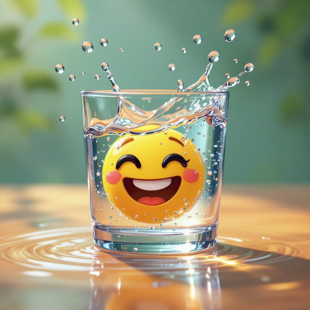 Smiling Water Droplet Spill in Vibrant Digital Art