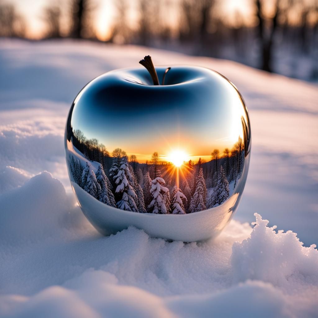 Chrome Apple in the Winter Snow  by @viisipuu