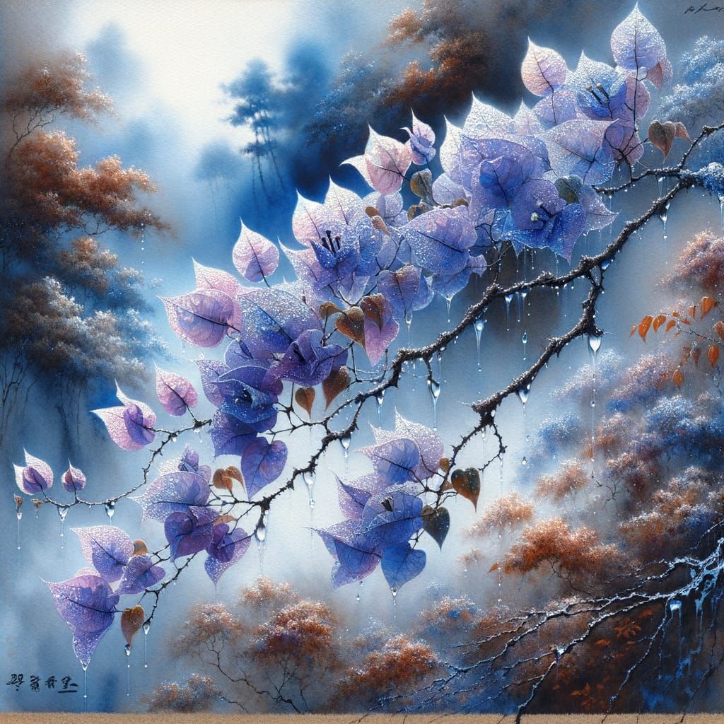 watercoloer autumn colors, "a close-up of a Trillingranke - Bougainvillea   by @Karin