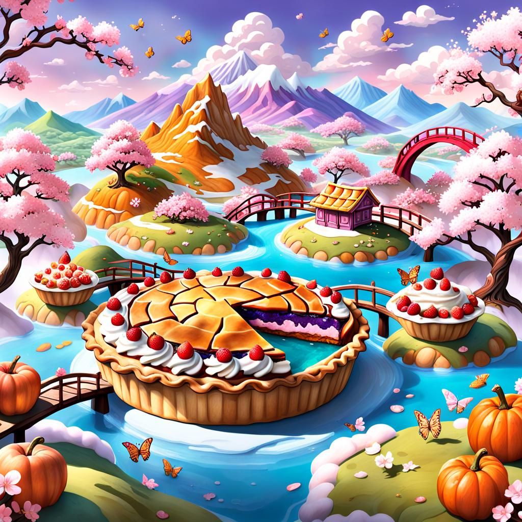 piescape dream world pies & pie mountains! AI Generated Artwork