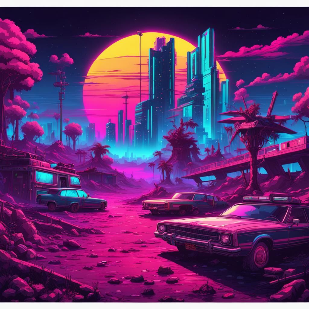 Post apocalyptic wonderland synthwave neon retro - AI Generated Artwork ...