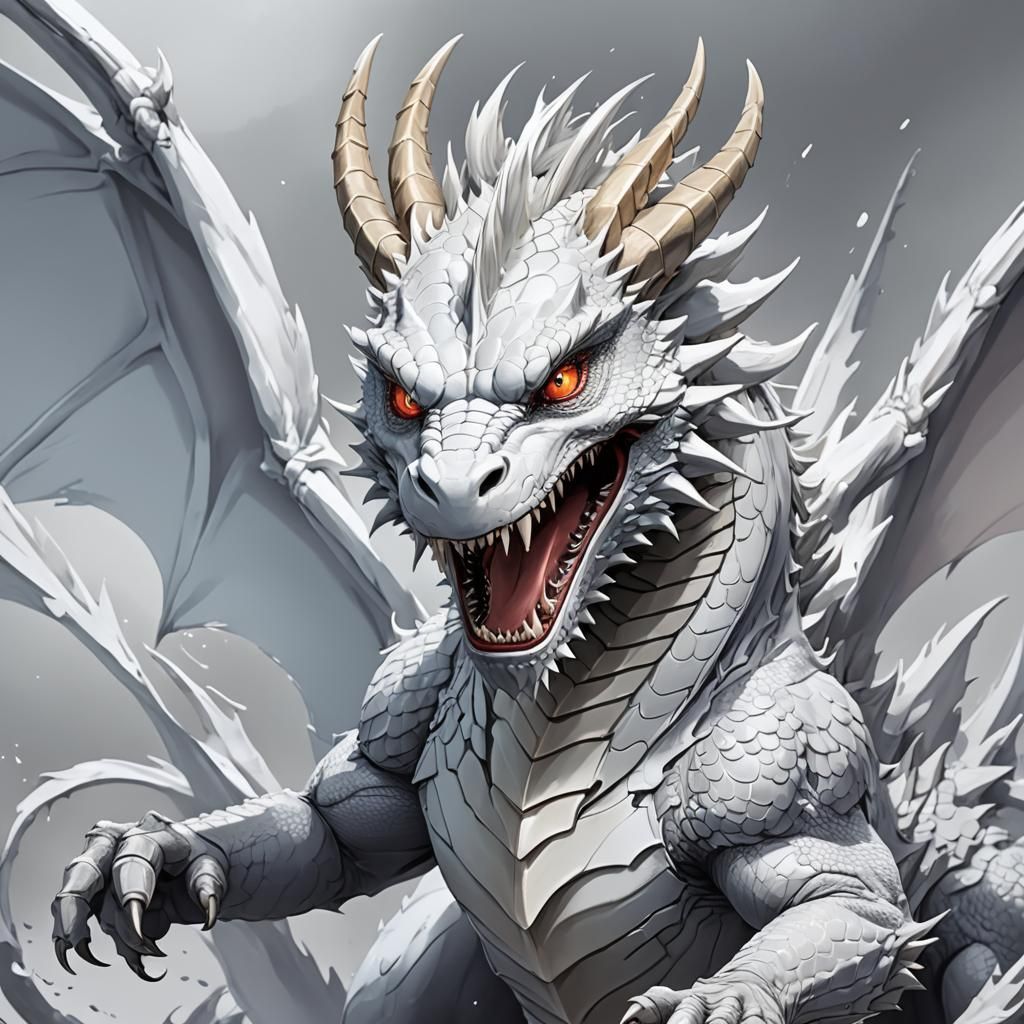 Acrylic, white, smooth, matte, cartoon dragon