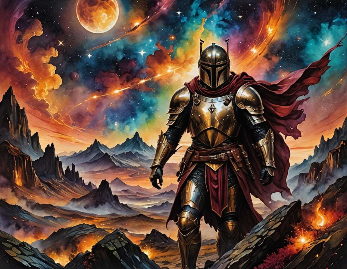 Sepentine Knight Alcohol ink Hyperdetailed 🐍🔥 Cosmic landscape, Leonardo DaVincie, Raymond Leech  by @ShadyWolf DMS