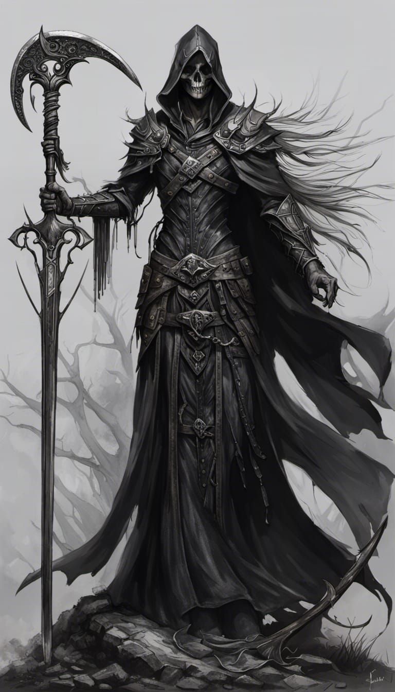 Sketch portrait of Necromancer with scythe - AI Generated Artwork ...