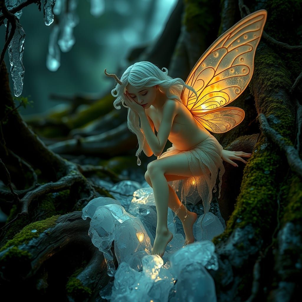 Stunning intertwined waterfall flowing from the eyes of a fairy, lots of lush green moss and ice. Emotional ...  by @PKuTeK