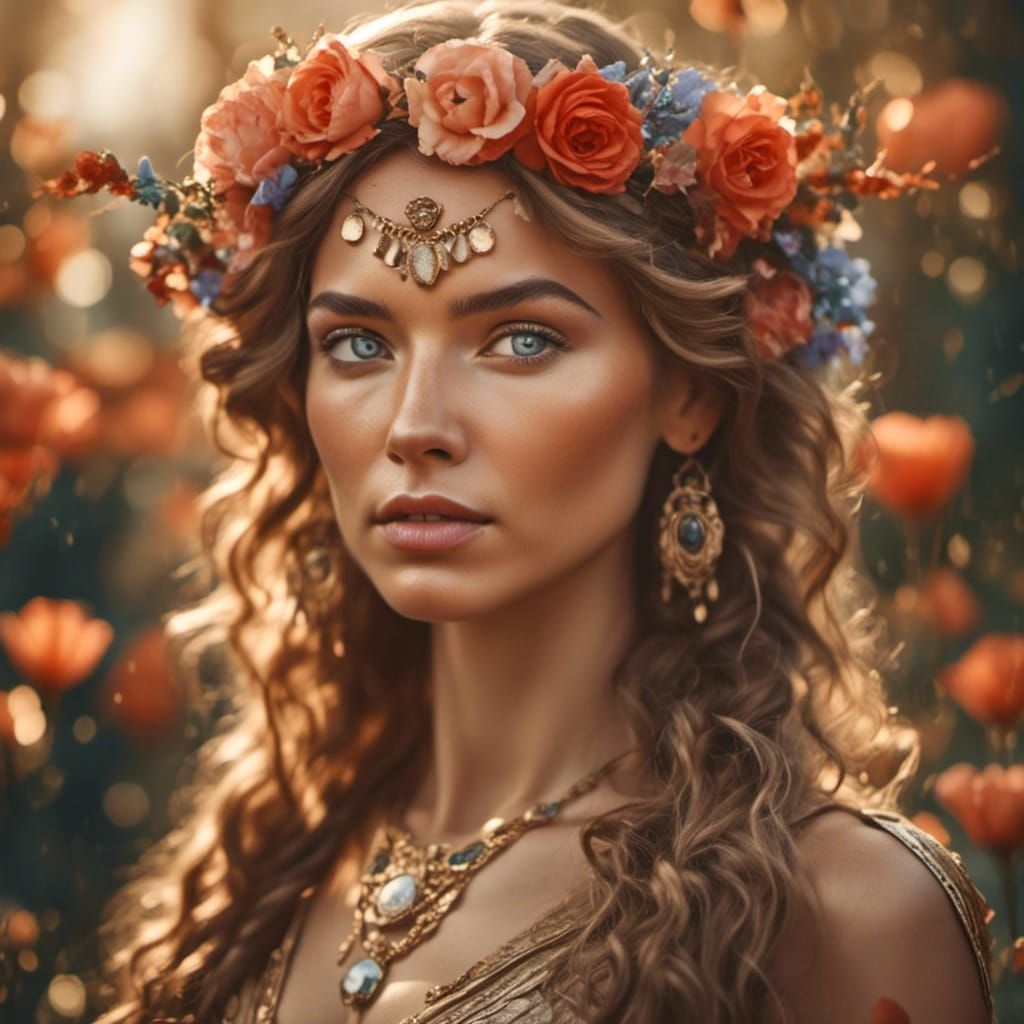 Aphrodite in a Serene Garden: Photorealistic Close-Up