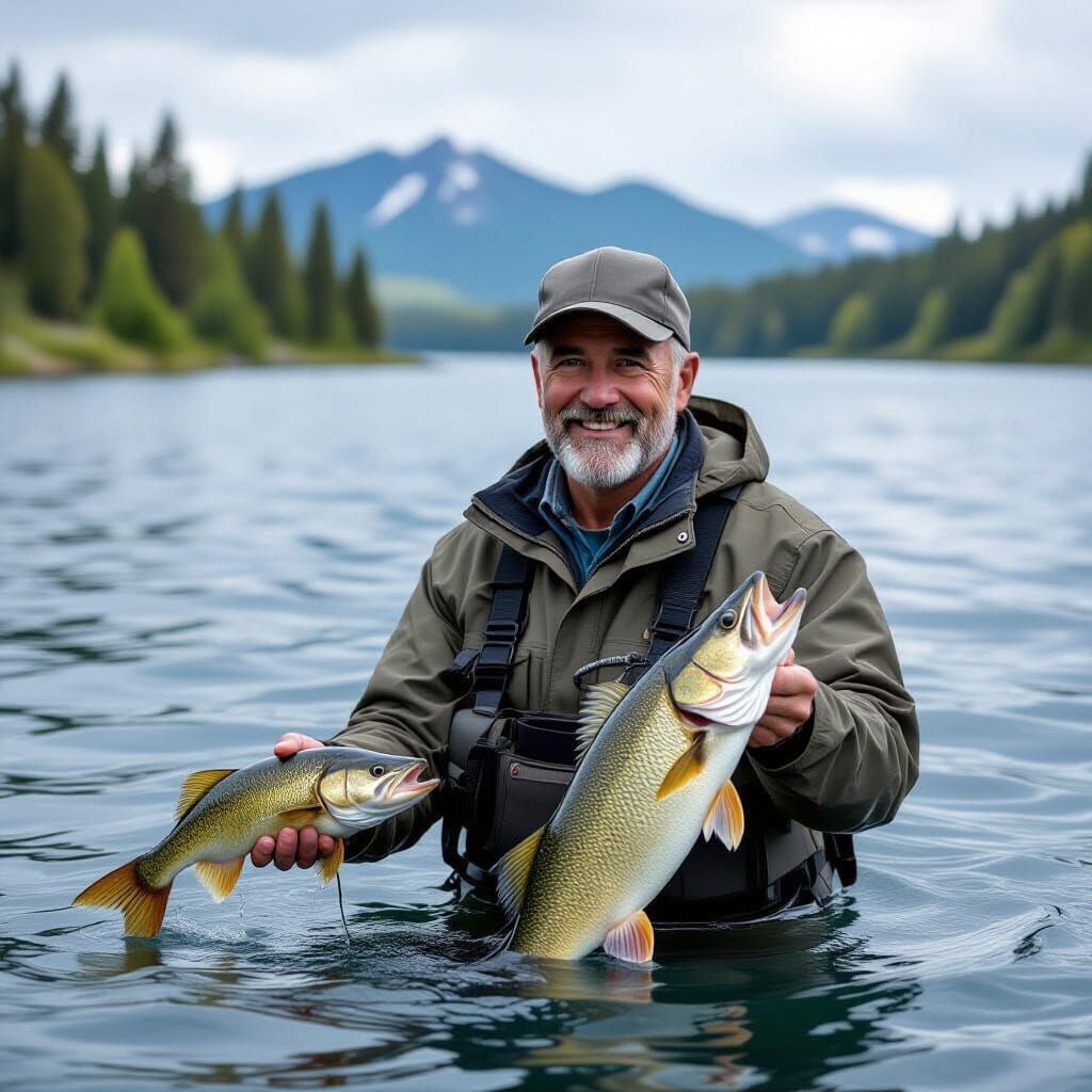 Seagull Catching Fish with Scenic View