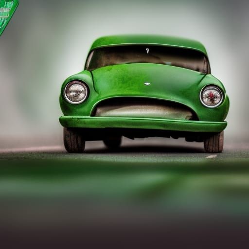 green frog hurting on top of a classic car