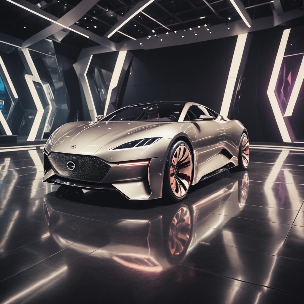 Luxury Concept Car with Neon Accents in Exhibition