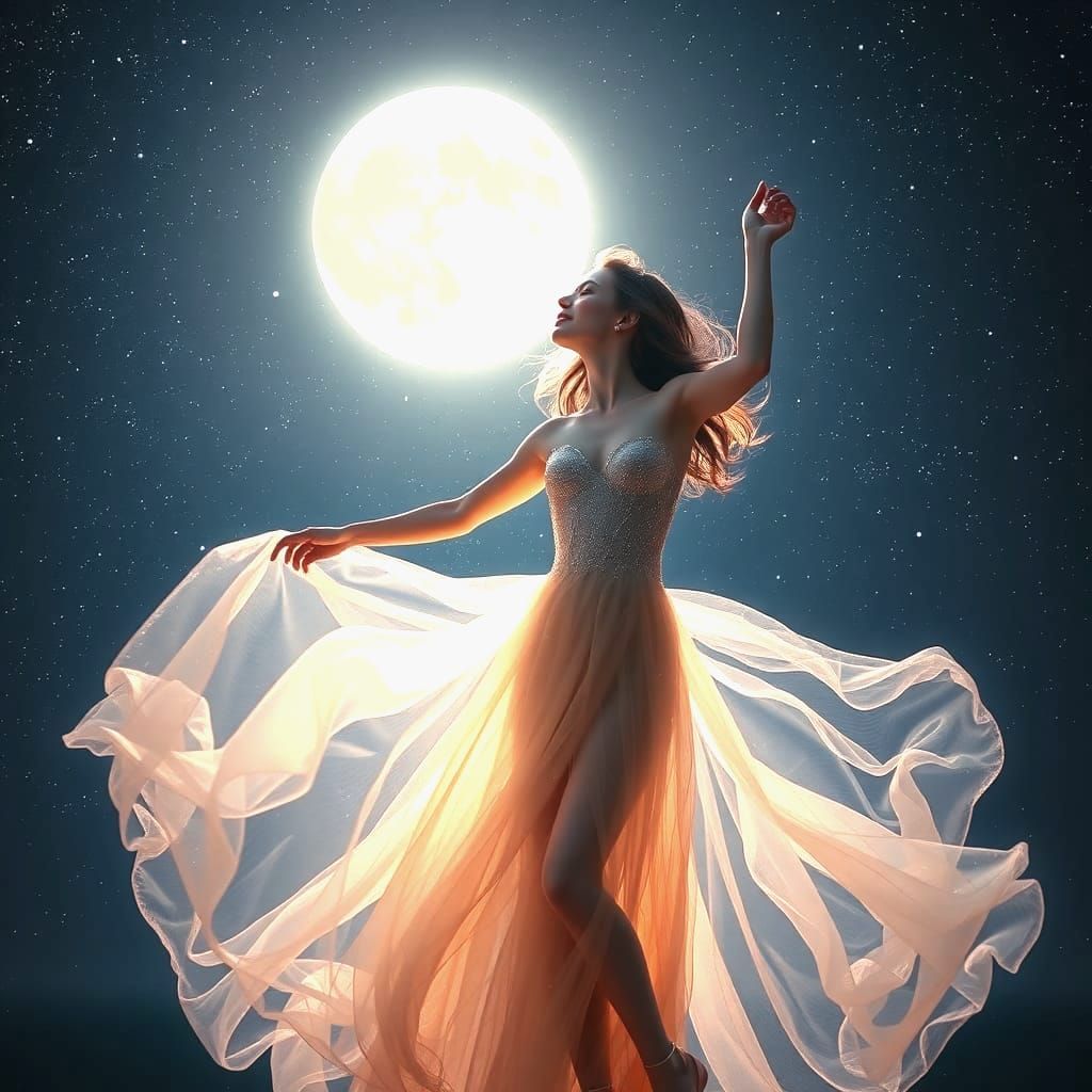 Stunning Girl Dances Under the Celestial Glow