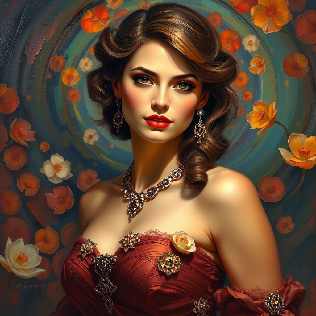 portrait of a beautiful woman in impressionist technique in oil  by @Ignacio Larroya