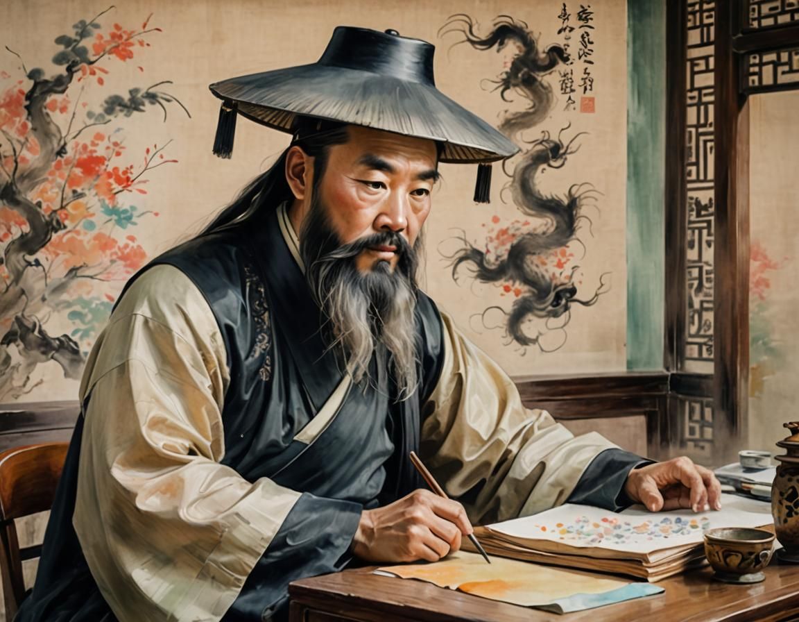 Tang Dynasty Minister Portrait in Watercolor Style