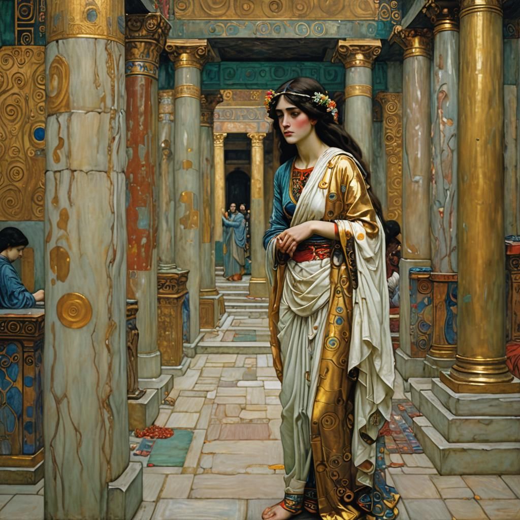 "Lost in the Temple", by Gustav Klimt and John William Water...