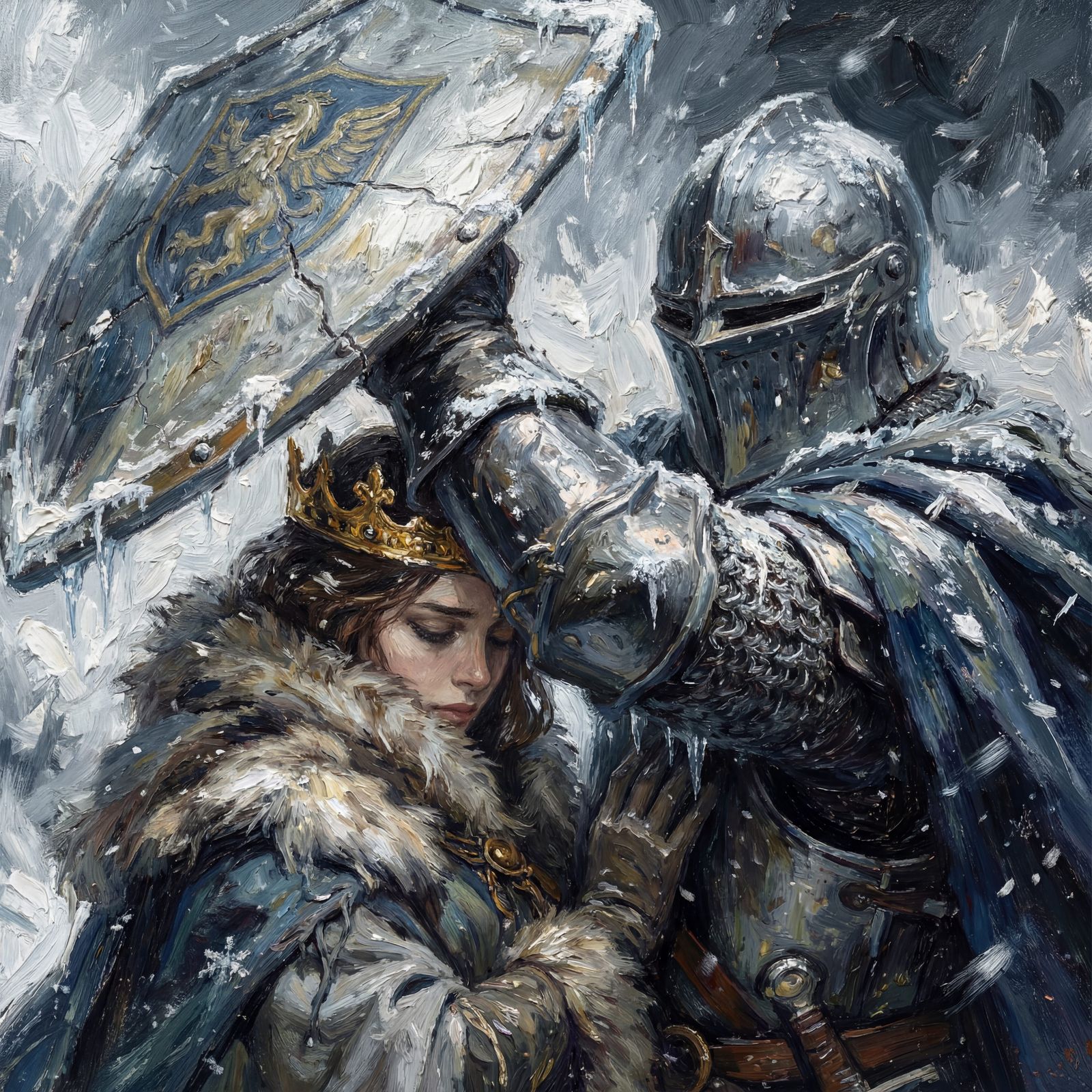 Create a grimdark fantasy impressionistic painting. The focal point of this image is a close up of noble ...  by @morr5750