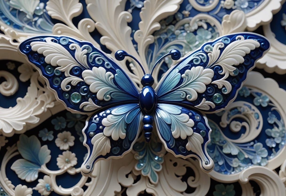 Sea Glass Sculpture: Glowing Butterfly