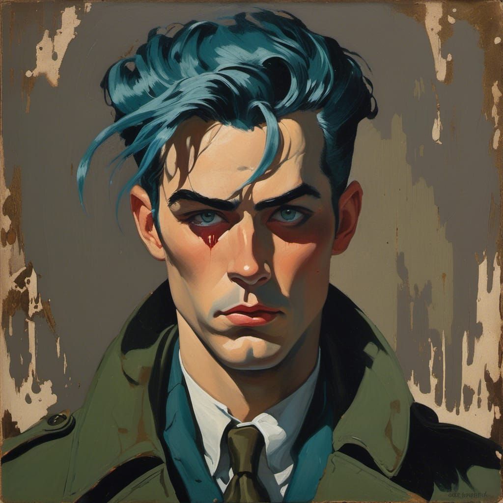 Portrait of blue-haired man