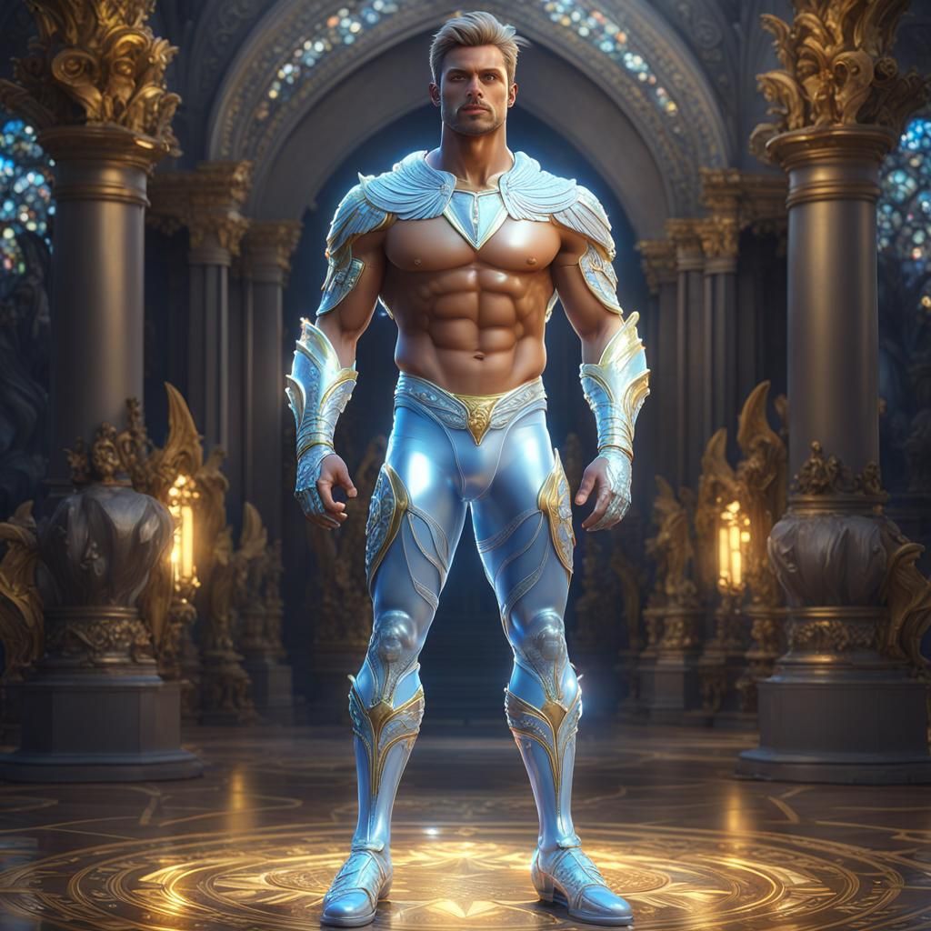 Full body photorealistic handsome hunky masculine Angel Guar...